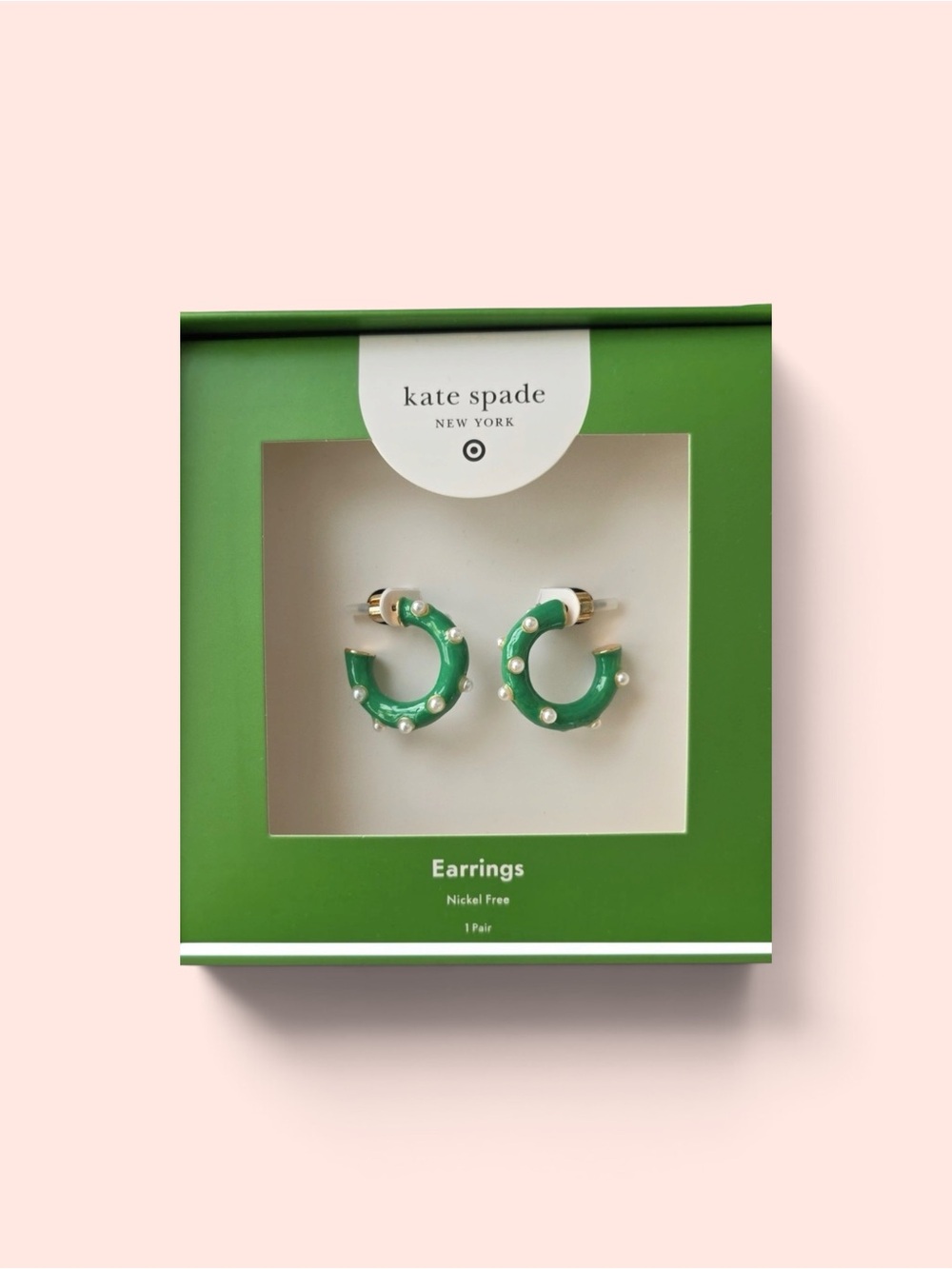 NIB Kate Spade x Target Pearl Polka Dot Hoop Earrings - Green